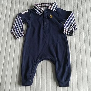 Navy Blue and Plaid Polo One Piece